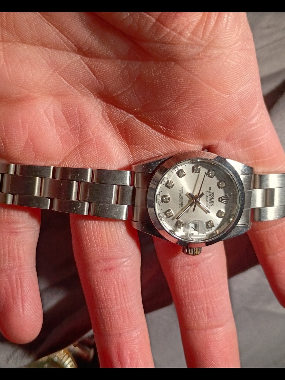 Rolex Silver Stainless Steel Watch with Diamond Markers